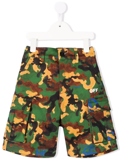 Off-white Kids' Camouflage-print Shorts In 绿色