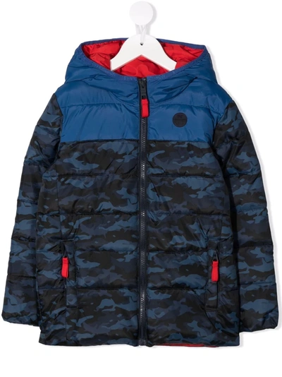 North Sails Camouflage-print Hooded Puffer Jacket In 蓝色