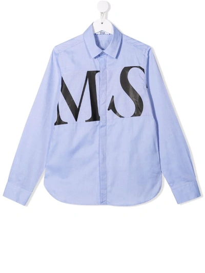 Msgm Kids' Logo-print Shirt In 蓝色