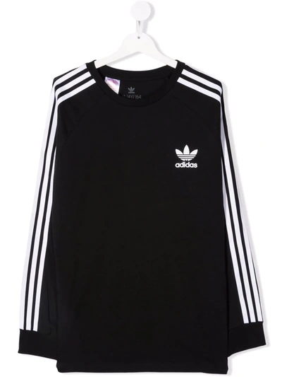 Adidas Originals Teen 3-stripes Cotton Sweatshirt In 黑色