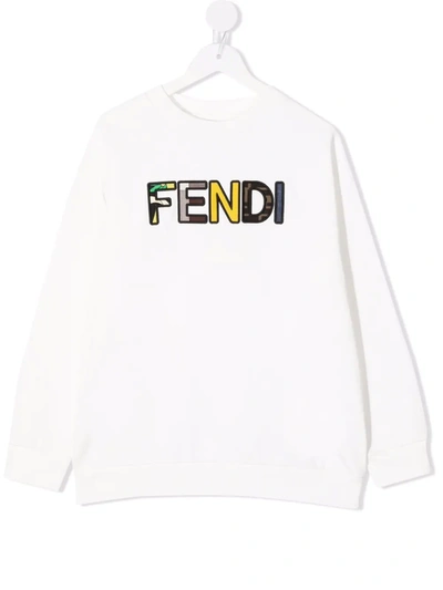 Fendi Kids' Logo-embroidered Cotton Sweatshirt In White