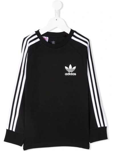 Adidas Originals 3-stripes Cotton Sweatshirt In 黑色