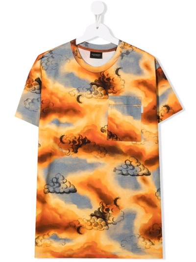 Scotch & Soda Kids' Cloud-print T-shirt In 橘色