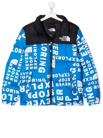 The North Face Teen Slogan-print Puffer Jacket In 蓝色