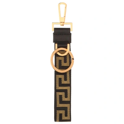 Versace Greca Keyring With All-over Contrasting Pattern In Black