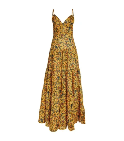 Agua By Agua Bendita Narciso Tiered Printed Linen Maxi Dress In Yellow