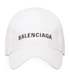 Balenciaga Logo Embroidered Cotton Baseball Hat In White Black