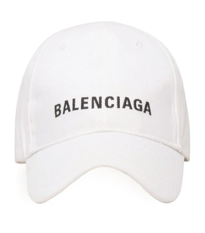 Balenciaga Logo Embroidered Cotton Baseball Hat In Белый,чёрный