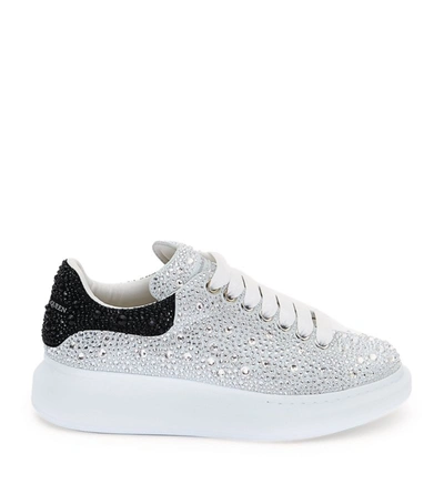Alexander Mcqueen Leather Crystal-embellished Oversized Sneakers In Whi/blk/crystal/jet