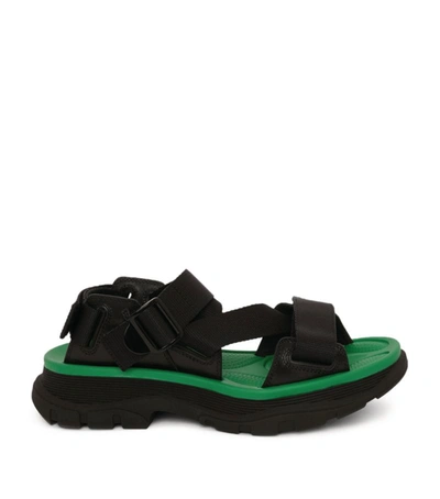 Alexander Mcqueen Buckled Grosgrain And Leather Exaggerated-sole Sandals In Black,green