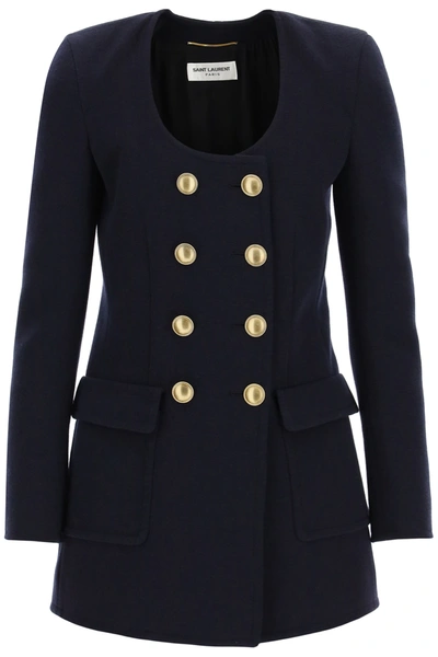 Saint Laurent Mini Dress Blazer In Blue