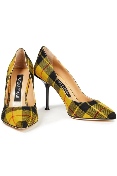 Sergio Rossi Checked Canvas Pumps In Yellow