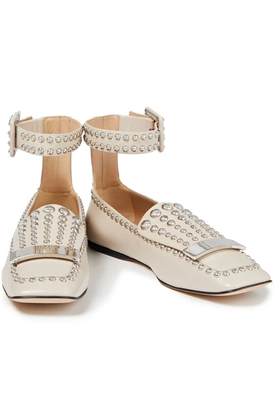Sergio Rossi Studded Leather Loafers In Ivory