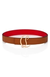 Christian Louboutin Logo Buckle Leather Belt In Coconut Gold
