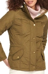 Barbour Millfire Hooded Quilted Jacket In Olive/ Hessian