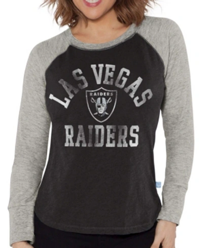 Touché Women's Black, Gray Las Vegas Raiders Waffle Raglan Long Sleeve T-shirt