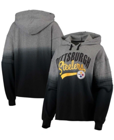 Touch By Alyssa Milano Women's Heather Gray, Black Pittsburgh Steelers Superstar Dip-dye Crop Pullover Hoodie