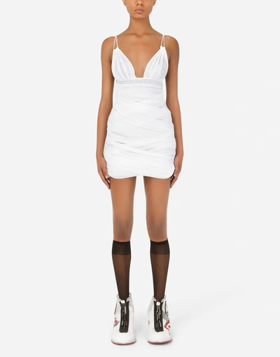 Dolce & Gabbana Tulle Mini Dress With Draping In White