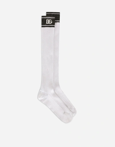 Dolce & Gabbana Lurex Socks With Dg Logo In Silver/black