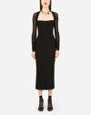 DOLCE & GABBANA SABLE CALF-LENGTH DRESS WITH TULLE SLEEVES