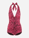DOLCE & GABBANA NEON LEOPARD-PRINT ONE-PIECE SWIMSUIT WITH DRAPING