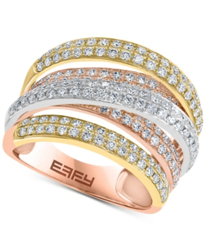 Effy Collection Effy Diamond Multirow Crossover Statement Ring (1-3/8 Ct. T.w.) In 14k Gold, White Gold & Rose Gold In Tri- Tone