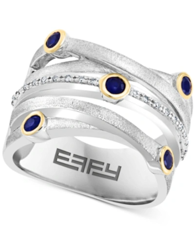 Effy Collection Effy Sapphire (3/8 Ct. T.w.) & Diamond (1/20 Ct. T.w.) Multirow Statement Ring In Sterling Silver An