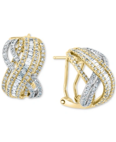 Effy Collection Effy Diamond Baguette & Round Crossover Statement Earrings (1-1/2 Ct. T.w.) In 14k Gold And White Go In Two Tone