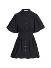 Jonathan Simkhai Cleo Pleated Gathered Cotton-blend Mini Shirt Dress In Black