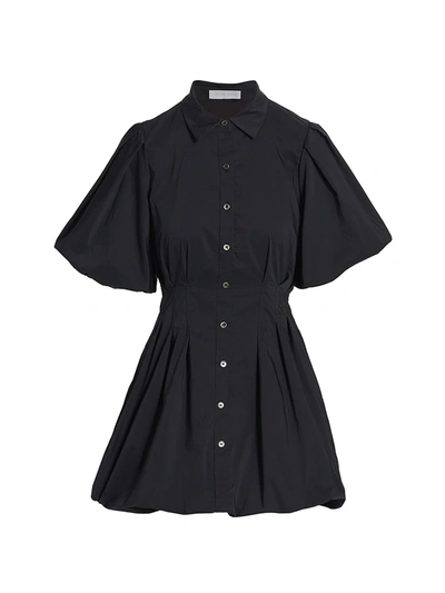 Jonathan Simkhai Cleo Pleated Gathered Cotton-blend Mini Shirt Dress In Black