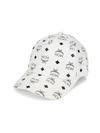 Mcm Visetos Monogram Leather Baseball Cap In White