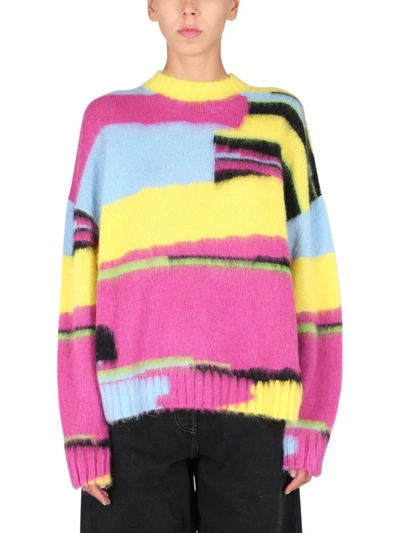 Msgm Geometric-pattern Long Jumper In Yellow,light Blue,purple