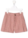 Chloé Light Pink Kids Shorts With Red And Gold Tattersal Check Pattern