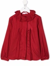 CHLOÉ BABY RED SHIRT WITH EMBROIDERED COLLAR,C15D02 953