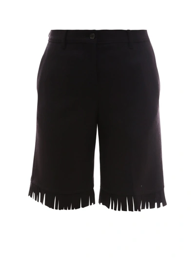 Burberry Wool Shorts With Frayed Edges In Black
