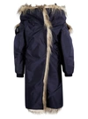 Prada Faux Fur-lined Off-the-shoulder Re-nylon Coat In Navy