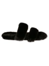 Saint Laurent Bleach Faux Fur Slides In Black