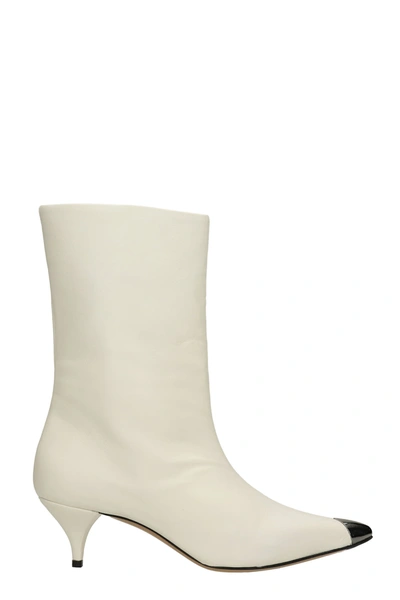 Alchimia Low Heels Ankle Boots In White Leather