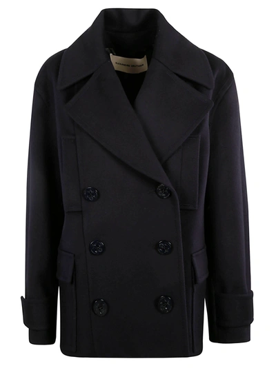 Alexandre Vauthier Side Pocket Plain Pea Coat In Navy