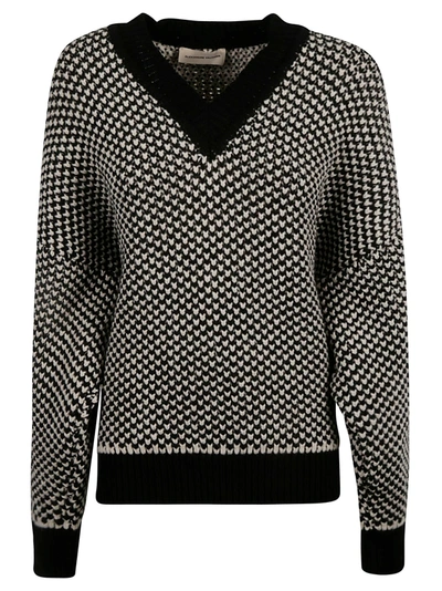 Alexandre Vauthier Intarsia V-neck Rib Sweater In Black/off-white