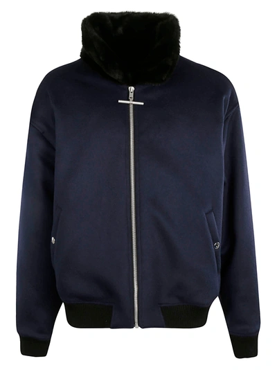 Marni Logo Patched Zip Parka In Blue