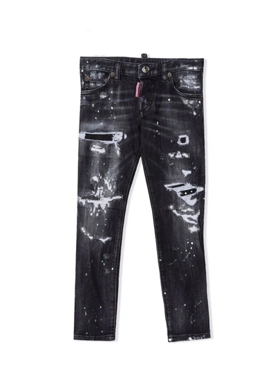 Dsquared2 Teen Paint-splatter Distressed-effect Jeans In Nero