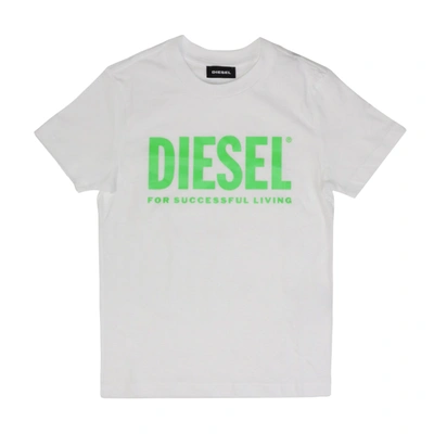 Diesel Kids' Tjustlogo T-shirt In White / Green