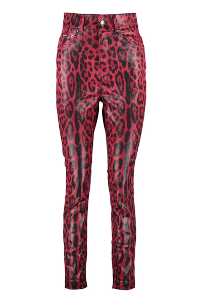 Dolce & Gabbana Red Coated Leopard Print Skinny Jeans