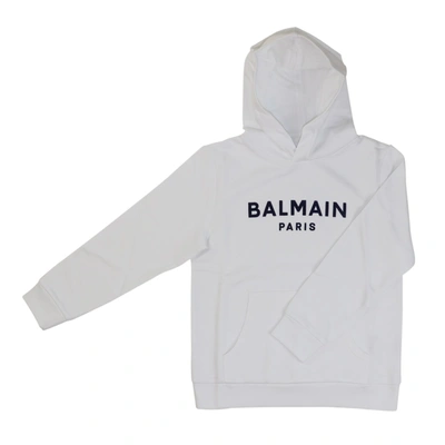 Balmain Kids' Cotton Hoodie In White / Blue