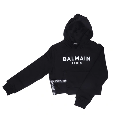 Balmain Kids' Cotton Hoodie In Black / White