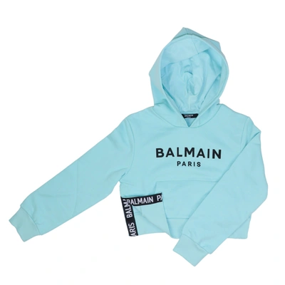 Balmain Kids' Cotton Hoodie In Heavenly