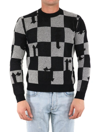 Amiri Black & White Jacquard Check Logo Sweater