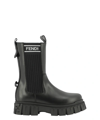 Fendi Kids Logo Detail Chunky Sole Boots In Black