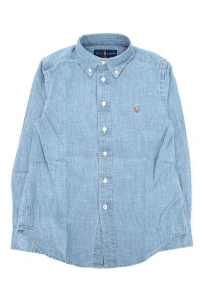 Ralph Lauren Kids Logo Embroidered Denim Shirt In Blue